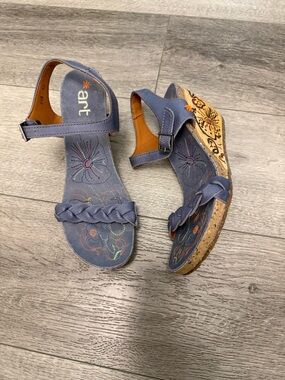 The Art Company Blue Embroidered Braided Strap Wedge Sandals